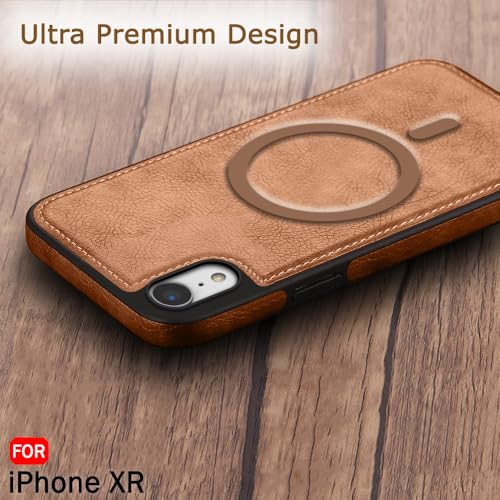 Image of TheGiftKart Genuine Leather Finish Back Cover Case for iPhone XR | Shockproof Design | Raised Edges for Camera & Screen Protection | Stunning Minimalist Design Cover (MagSafe Compatible, Brown)