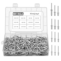Xinjiayi 580 tlg Aluminium Nieten, Nieten Set 2,4/3/3,2/4/5 mm, 12 Größen Silber Blindnieten Set, Popnieten Sortiment für Blindnietzangen, Metall Möbel Holz Marine Schiffsbau
