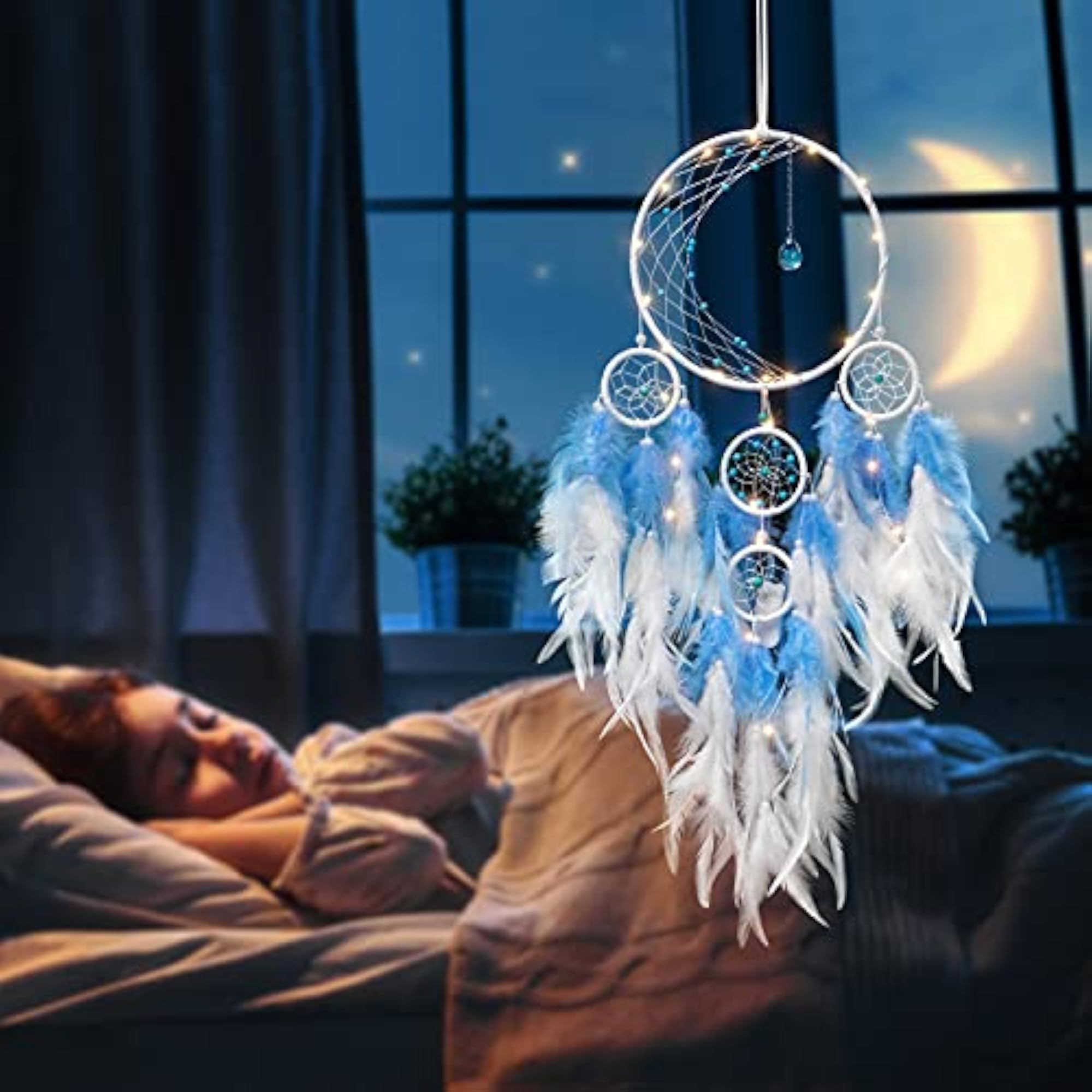 LED Light Up Dream Catcher Half Circle Moon Decor