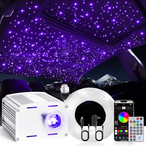 Image of Fiber Optic Car Starlight Headliner Kit, Twinkle & Sound Activated RGBW 16W 200pcs*0.03in*6.5ft Fiber Strands Car Star Roof Lights with APP& Remote Controlled, Ceiling Star Lights for Home /Car Decor