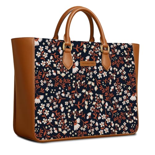 Image of The Purple Tree Handcrafted Women's Tote Bag with Vegan Leather Handles & Indian Prints, Shoulder Tote Bag and Handbag for Office and College (Pack of 1)