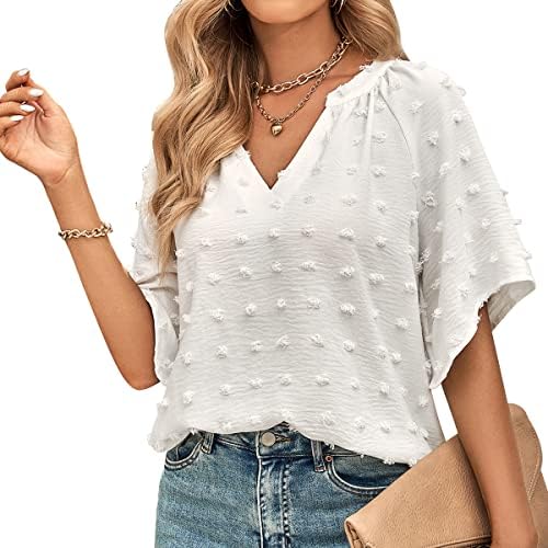 vanberfia V Neck Ruffle Sleeve Blouse Flowy Shirts Dressy Summer Casual Women Tops…