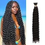 24 Inch Curly Braiding Hair Deep Water Wave Braiding Hair Boho Hair for Braiding No Weft Wet and Wavy Braiding Hair Extensions for Black Womens (1B#, 24 Inch(50g/Bundle x2))
