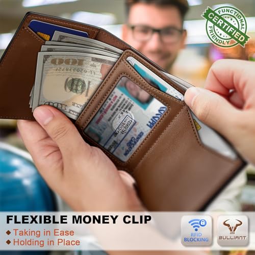Image of BULLIANT Men Wallet Leather Wallet Card Holders Money Clip for Men 10Cards-Magnetic Flip on Metal Case