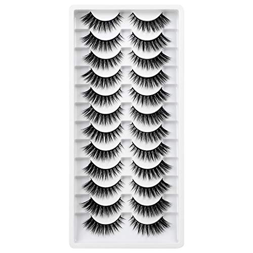 Pawotence Cat Eye Lashes Eyelashes Fake Lashes 12 Pairs Faux Mink Lashes Soft Lightweight Handmade Makeup False Eyelashes Pack