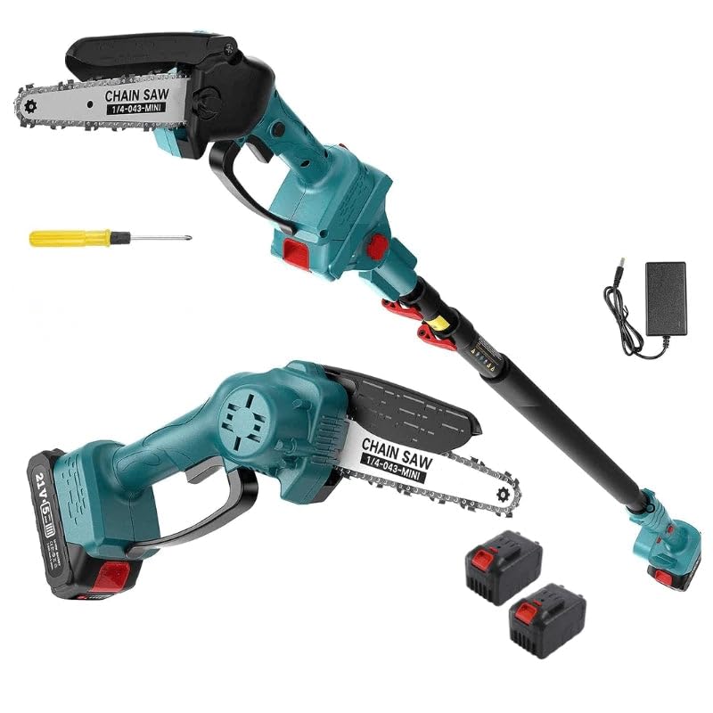 2-in-1 Cordless Pole Saw & Mini Chainsaw - 6" Bar, 2x 21V Batteries, Extendable To 14.2 Ft Reach