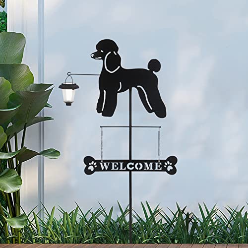 Bayn Solar Poodle Garden Stakes Decorative With A Lantern Dog Silhouette Welcome Sign Outdoor Garden Decor For Yard, Lawn, Patio, Pathway #TOP5