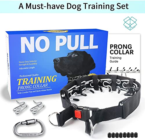 No Pull Dog Collar, Prong Collar for Small Medium Large Dogs, Pinch Collar for Dogs with Quick Release Buckle, Prong Collar Cover, Extra Links, Safety Clip, Rubber Tips (X-Large) - Thumbnail 6