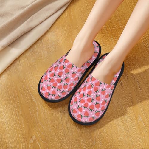 Strawberry Print House Slippers For Women And Men,Soft Slippers With Memory Foam,Non-Slip Indoor Home Shoes4