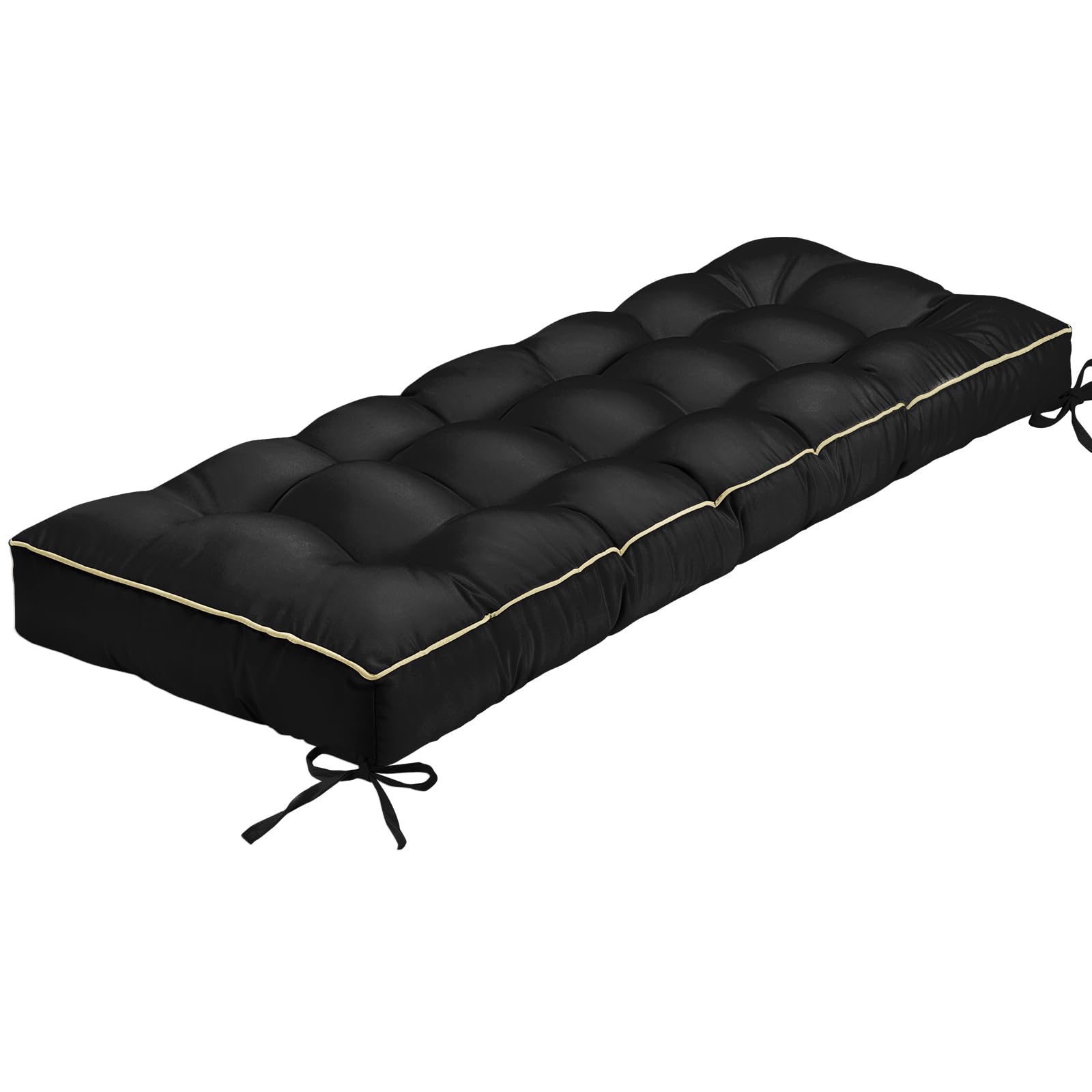 TaiBest Outdoor Bench Cushion, Tufted Patio Seat Pad for Garden Bench, Porch Swing, Indoor/Outoor Furniture (Black, 122X46X10cm)