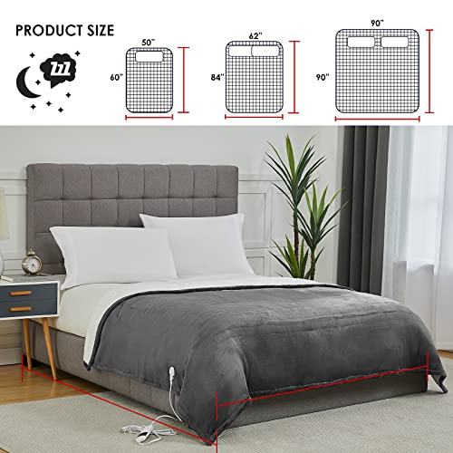 Bomova Electric Heated Blanket Queen Size, 10 Heating Levels & 8 Hours Auto Off With Dual Control, Sherpa Blanket With Fast Heating Overheating Protection, Machine Washable, Home Office 90" X 90" #TOP7