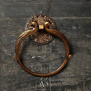 Two Moustaches Twin Peacock Design Brass Towel Hanger, Brass Towel Holder, Standard, Pack of 1