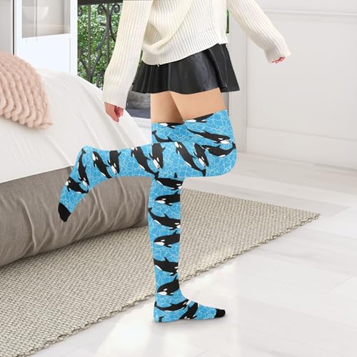 Image of Orca Killer Whale Women's Thigh High Socks Long Over Knee Socks Thick Leg Warm Boot Stockings