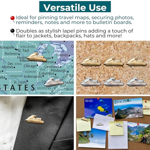 Image of Jet Ski Push Pins - Silver Jet Ski Map Pins for Cork Boards, Maps, or Lapel Use - Designed in USA - Set of 4