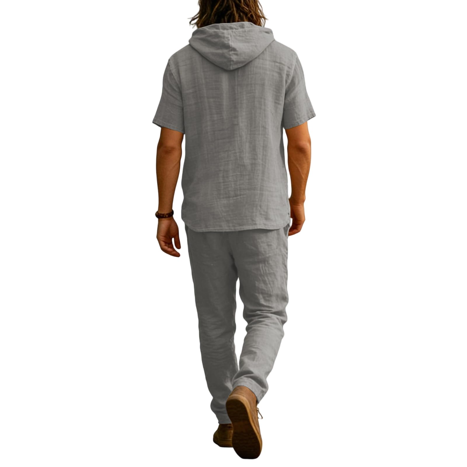 Completo di Lino Uomo Moda Tennis Tuta Estiva Felpa Maniche Corte e Pantaloni Coordinato Uomo