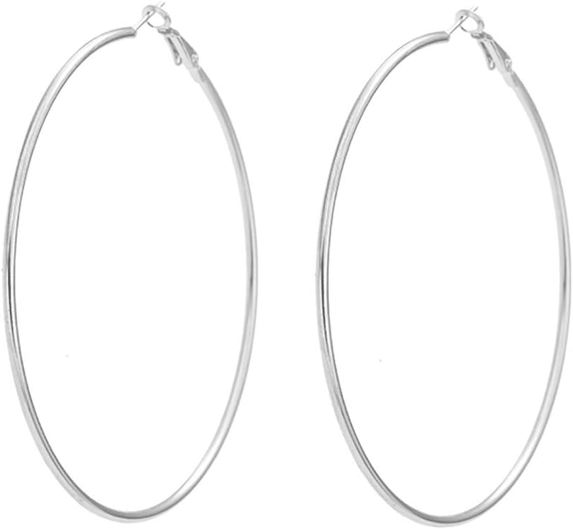 Large Hoop Earrings for Women Big Hoop Earrings 70mm (Silver)