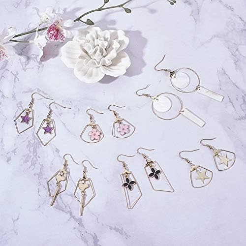 SUNNYCLUE 1 Box 48pcs 8 Styles Geometric Square Teardrop Triangle Beading Hoop Earring Finding with Loop Jewellery Finding for Earring Making Supplies