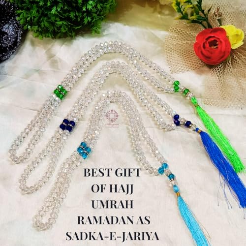 Image of Islamic Prayer Crystal Beads Tasbeeh with Silk Tassel, Skyblue Green Nevy Blue Color For Dhikar Best Gift of Hajj Umrah, Ramadan as Sadqa-e-Jariya Set of 3