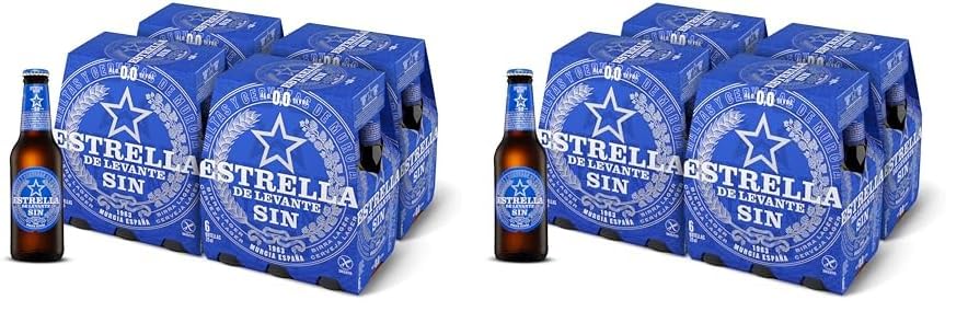 Estrella Levante | Sin Alcohol | Color Tostado | Malta Pilsen | Malta Caramelo | Caja 24 Botellas x 25 cl (Paquete de 2)