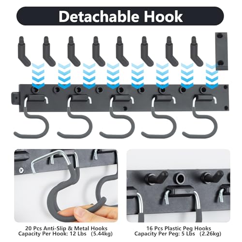WellMade 64'' Adjustable Garden Tool Organizer, Garage Storage System with Hooks, Wall Mount Tool Organization Rack, Black - Image 3