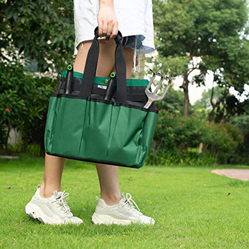 Gardening Tote Bag,Garden Tool Bag with 10 Pockets Handles Strap for Garden Plant Tool Set Store Content Bag,Dark Green,12”x 12” x 6”(Tools Not Included)
