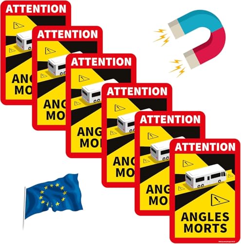 Toter Winkel Aufkleber Frankreich - Angles Morts Magnet Wohnmobil und Bus - magnetschild auto 17 x 25 cm - Wohnmobil Aufkleber Warntafel