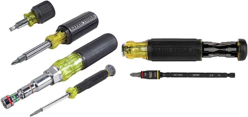 Klein Tools 80019 Tool Set, 28-Piece Multi-Bit Screwdriver and Nut Driver Kit, 4-Piece Set, Includes 14-in-1 Adjustable Screwdriver with Flip Socket, HVAC Nut Drivers and Bits, Impact Rated