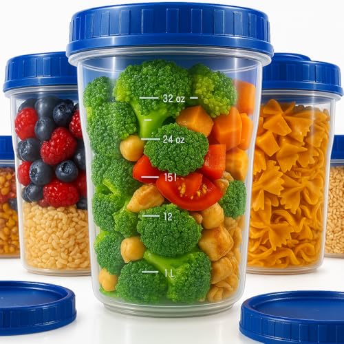 Checkmart Plastic Soup Containers Freezing Microwave Safe - 1000ml 1 Litre - [6 Pack] - Deli With Twist Top Lids Food Storage Freezer - Airtight Plastic Containers - Dishwasher Safe BPA-Free