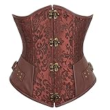 Braunes Vintage Jacquard Korsett - Frauen Unterbrust Body Shaper Gothic Haspe Lace Up Basque Bustier, Sexy Punk-Push-Up-Mieder, Bauchkontrolle, Shapewear, Taillenkorsett, Trainer, L
