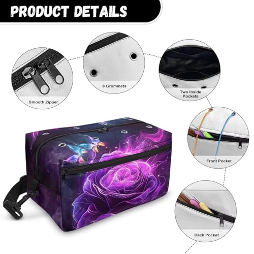 Image of Drnuikhe Knitting Bag Large Capacity Crochet Storage Bag,Traveling Craft Tote Organizer Knitting Bags for Crochet Hooks, Knitting Needles Starry Roses Print