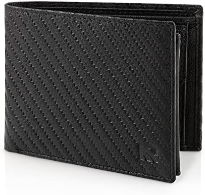 KRONIFY Leder Geldbörse Herren, Echtleder Portmonee Herren, RFID Schutz | Querformat, Herren Geldbörse mit Münzfach, 13 Kartenfächer, Geldbeutel Herren, eleganter Box, Carbon