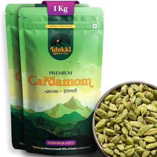 Image of Idukki Spices & Co. Premium Green Cardamom Whole (Hari Elaichi /Ilaichi) - Bold 8mm Pods | 2 Pack of 500g | SUPER SAVER COMBO PACK- 1Kg
