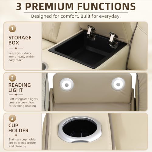 Image of Power Reclining Sectional Sofa, L-Shaped Faux Leather Recliner Couch with LED Lights, Reading Lights, Wireless Charging, Cup Holders, Storage Console & USB-C Ports, Comfortable Home Theater Seating