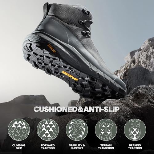 NORTIV 8 Men's Mid Waterproof Hiking Boots Outdoor Lightweight Breathable Trekking Camping Mountaineering Shoes HydroTrek - Image 4