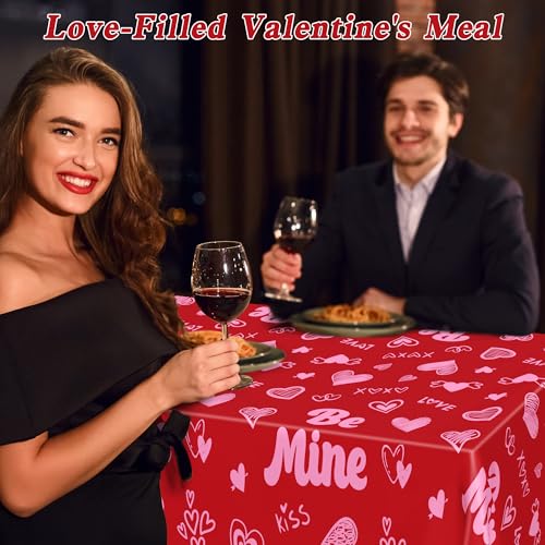 Image of QZYL 3 Pcs Valentines Decorations, 108 inch X 54 inch Plastic Valentines Tablecloth, Disposable Love Tablecloth, Pink Table Cloth Rectangle Valentine's Party Favors, Heart Table Cover for Love Wedding Party