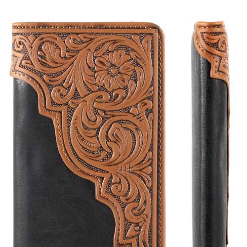 Montana West Western Wallet for Men Long Bifold Wallet with Card Slots RFID Blocking Cowboy Vintage Checkbook Wallet Gift for Men3