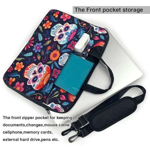 Bolsa para laptop con diseño colorido calavera y flores miniatura 3