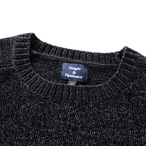 Image of Simple&Opulence Women's Chenille Sweater Crewneck Long Sleeve Pullover Ribbed Cuff Hem Round Neck Jumper Tops