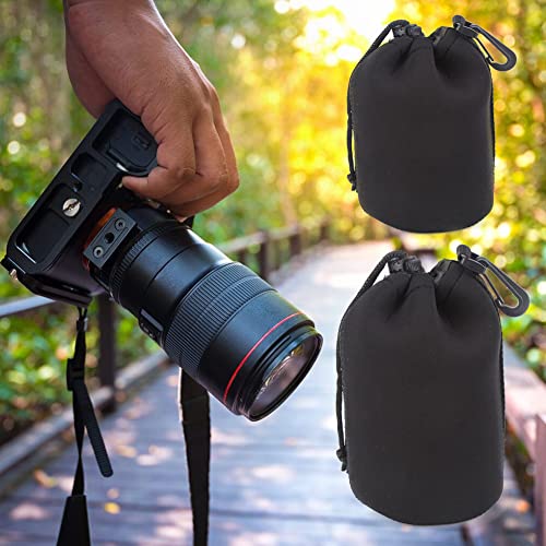 2 Uds Fundas Objetivos con Cordón Estuche para Lente de Cámara, Funda Protectora para Protección el Objetivo de Neopreno, Bolsa Protectora para Lentes, Accesorios da Camera Fotografica, Negro, M & L - imagen 6