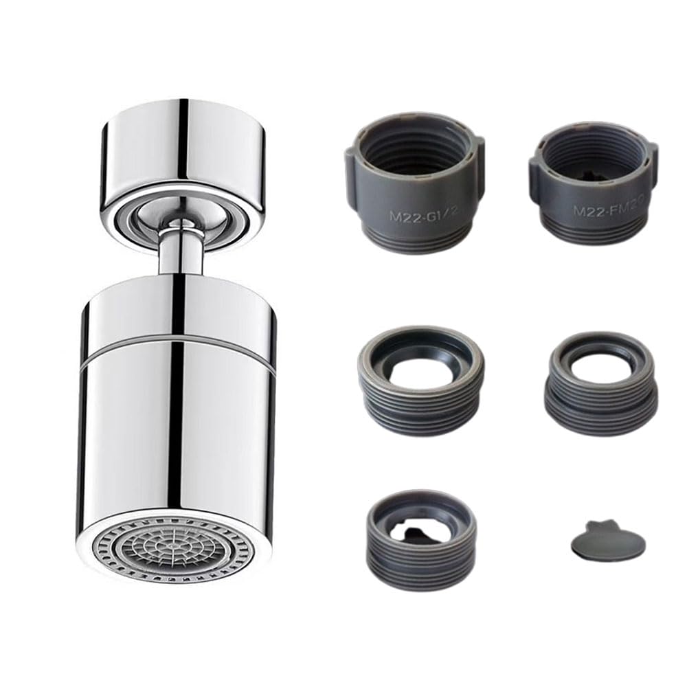 Kitchen Tap Spray Head 360° Swivel Spout Kitchen Sink Tap with Adapters Anti Splash Attachment 2-Function Flow Faucet Nozzle Soft Stream Strong Sprayer 22mm Female Thread