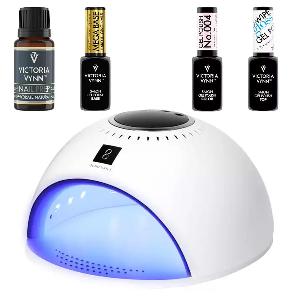 UV-LED-Lampe Set - 84W Lampe, Victoria Vynn Nail Prep, Mega Base Clear, Top-Glanz, Marshmallow (Marshmallow)