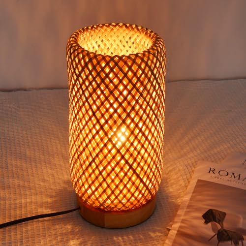 Arturesthome Bamboo Desk Light Woven Boho Beside Lamp Vintage Wicker