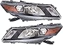 Evan-Fischer Headlight Set Compatible with 2012 Honda Crosstour 2010-2011 Accord Left Driver and Right Passenger Side Halogen With bulb(s)
