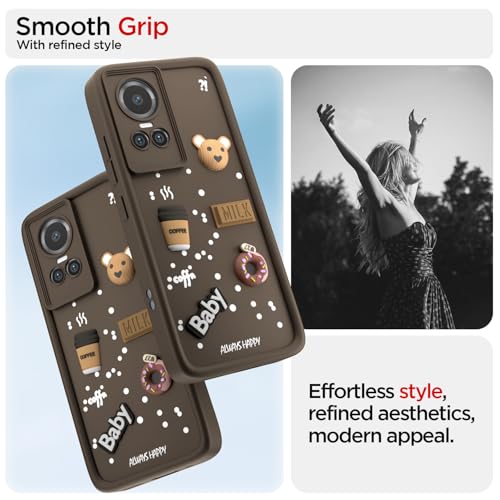 Image of Pikkme Back Cover for Oppo Reno 10 5G | Cute Fun Cartoon 3D Bear Silicone Full Body Protection Bumper Case (Brown)