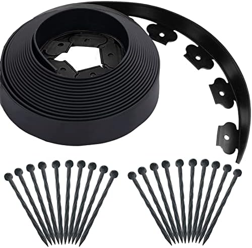 Plastic Lawn Edging Roll - Which Five Will Transform Your Garden? 2 20 Ft Landscape Edging Kit, Black Garden Edging Border with 20 Edging Plastic Stakes, Landscaping Edging Roll for Flower Bed Lawn Driveway Yard