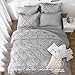 JOLLYVOGUE Grey Queen Comforter Set, 7 Pieces Pintuck Comforters Queen Size, Bed in a Bag Queen Comforter for Bedroom, Bedding Comforter Sets with Comforter, Sheets, Ruffled Shams & Pillowcases