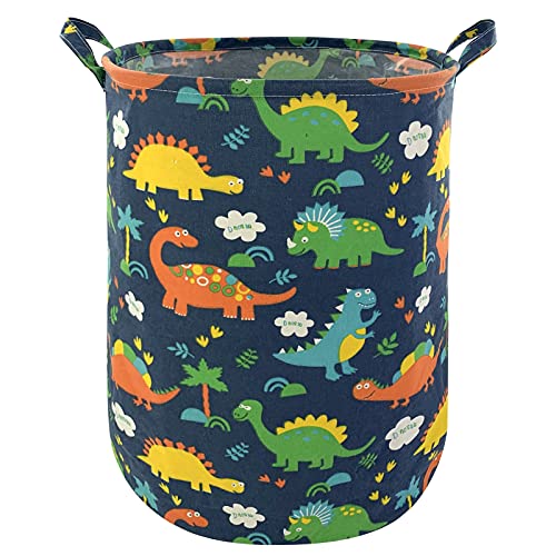 Image of Mziart Large Storage Baskets Foldable Nursery Toys Box Storage Bins Canvas Fabric Gift Baskets Collapsible Laundry Basket Waterproof Clothes Organizer Laundry Hamper with Handles (Blue Dinosaurs)