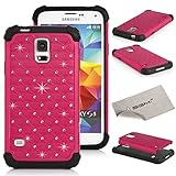 SGM Hybrid Gel Rhinestone Bling Armor Case Cover for Samsung Galaxy S5 / SV / i9500 (Verizon, AT&T, T- Mobile, Sprint Versions) With Black Stylus and Screen Protector (Hot Pink + Black)