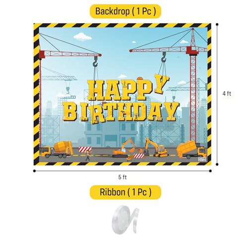 Image of Party Propz Construction Theme Birthday Decoration Backdrop for Boys - 2pcs, Happy Birthday Backdrop Banner, Transport Theme Decorations, JCB Theme Party Decoration (Cloth Banner)