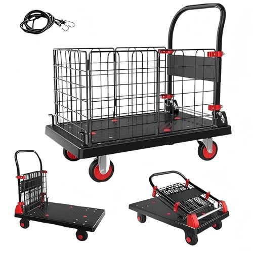 カゴ台車 カゴ付き台車 折りたたみ 手押し 運搬車 バスケット 軽量 静音 深めカゴ ロック キャスター付き 耐荷重150kg 3つスタイル メッシュかご付き 倉庫 工場 店舗 会社 ゴミ出し - LOOPFKL - 商品画像